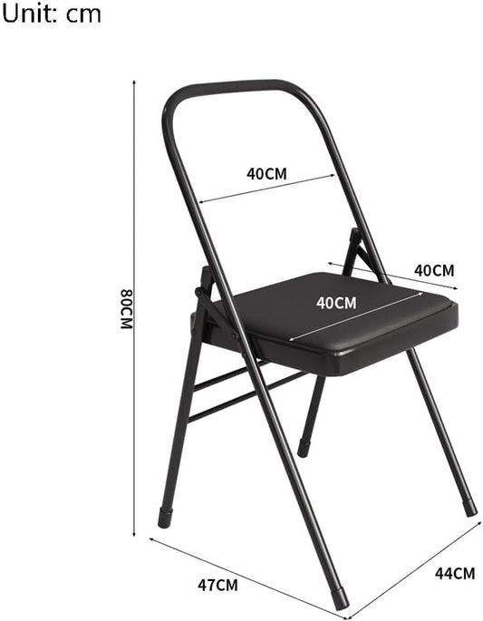 Yoga Auxiliary Chair - Portable Folding Backless Iyengar Yoga Chair with Non-Slip Feet Covers, PU Leather, Double Beam Design, Black