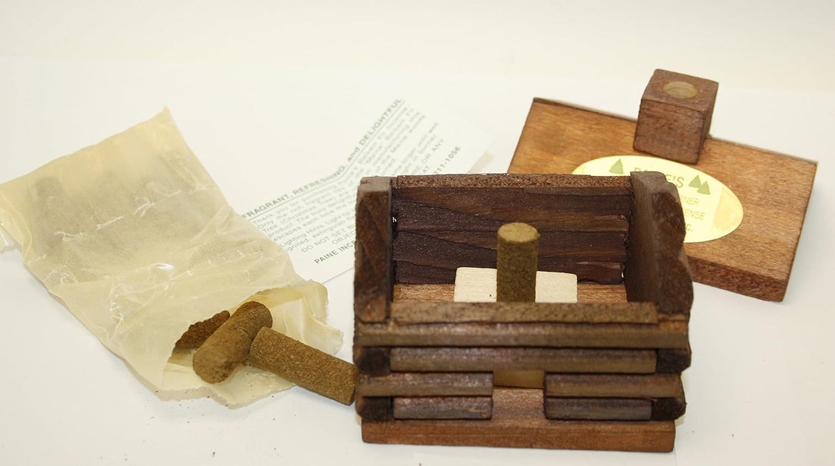 Small LOG Cabin Incense Burner 2.5"x3.5" Comes with 10 Balsam Fir Logs