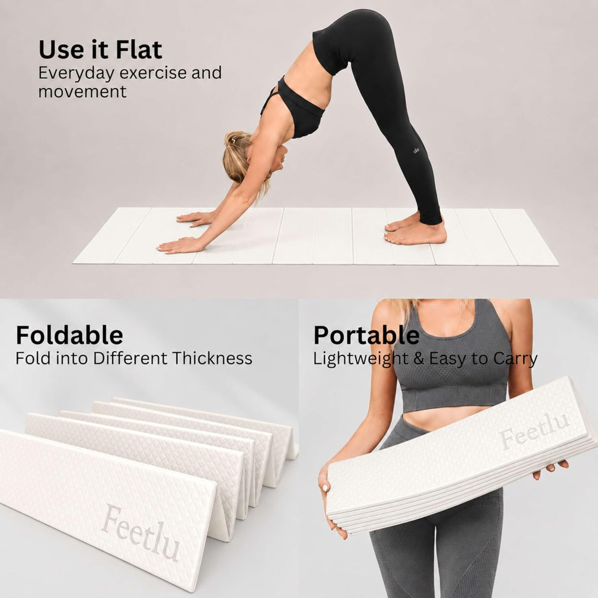 Foldable Yoga Mat, 72" x 24", 6/8/10/12mm