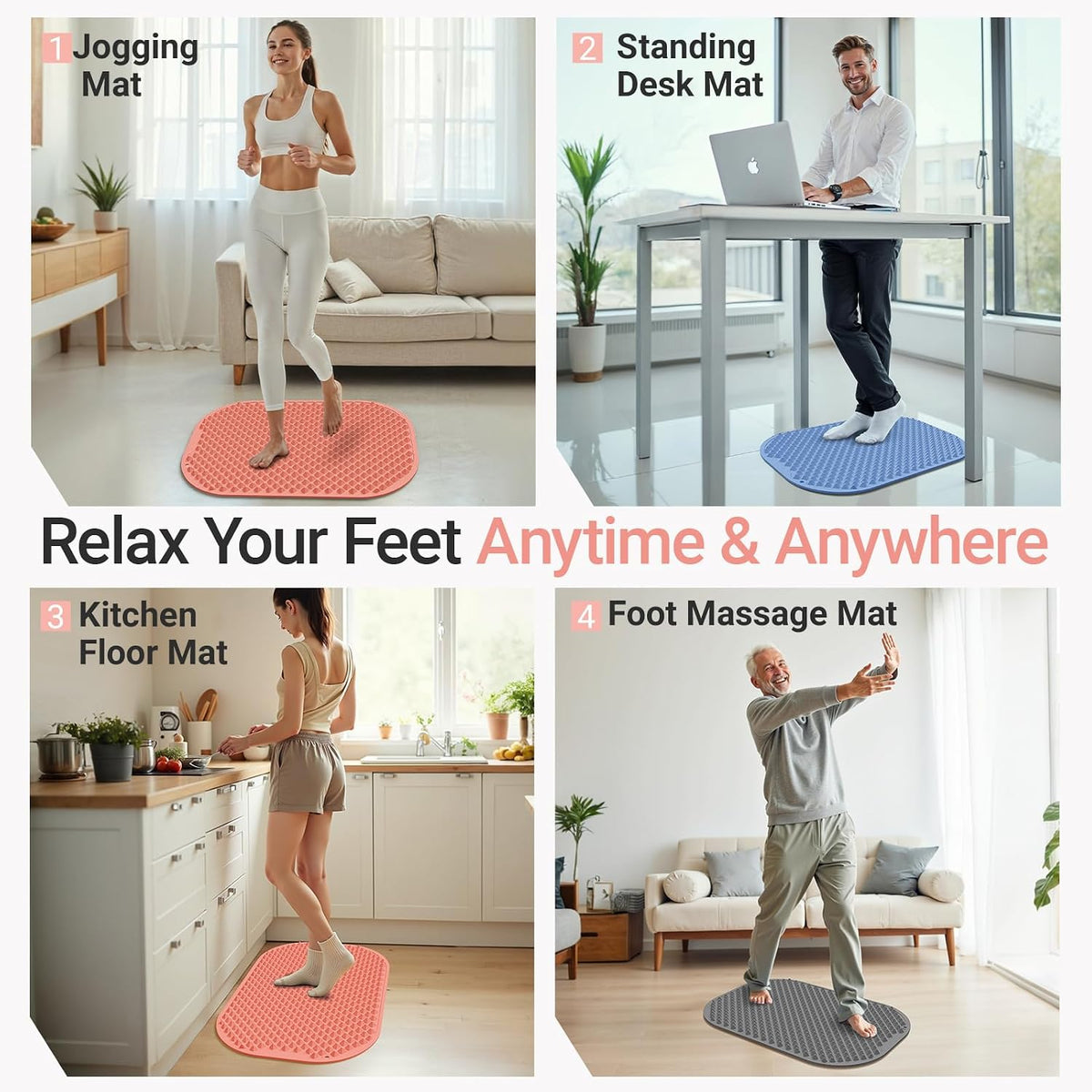 Upgrade Silicone Foot Massager Mat with Dual-Side Usage, Large Reflexology Mat for Feet Relaxation, Foldable Foot Acupressure Mat, Portable Standing Desk Mat for Pain, Fatigue Relief(Gray-L)