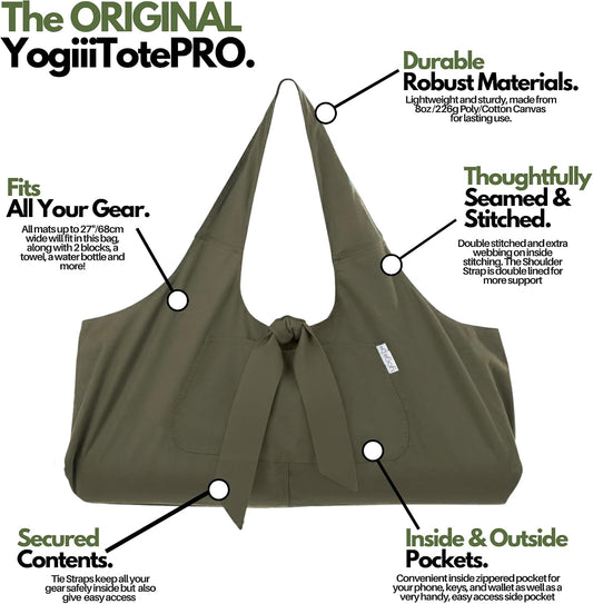 Yoga Mat Bag | The ORIGINAL YogiiiTotePRO | Large Yoga Mat Bag or Yoga Mat Carrier with Side Pocket | Yoga Bag Fits Most Size Mats