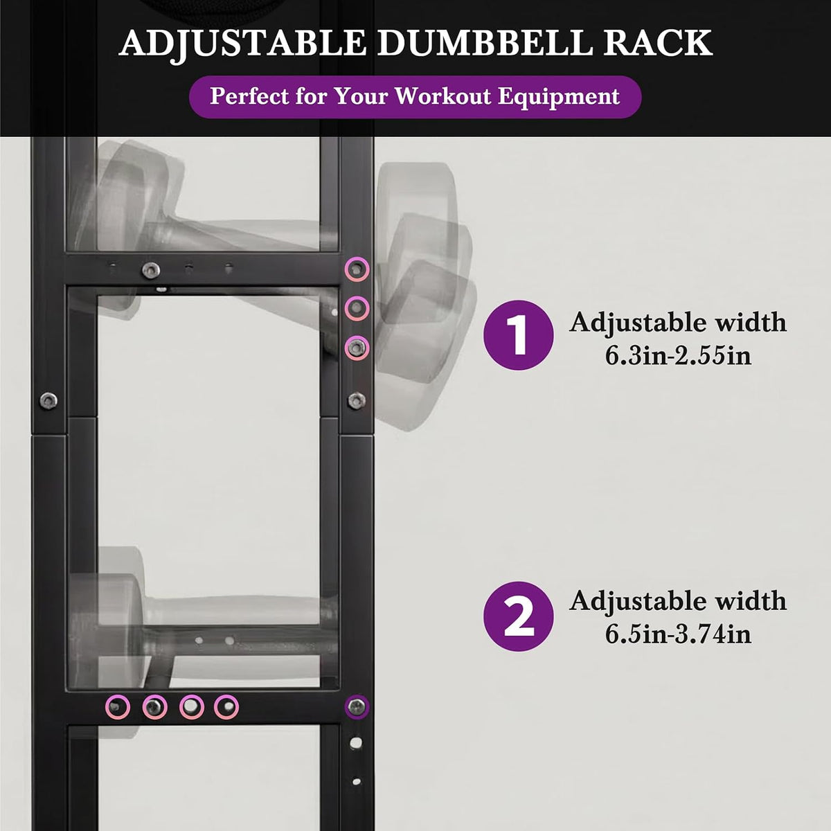 Dumbbell Rack, Home Gym Storage Rack, Adjustable Weight Rack Organizer with Wheels & Hooks, Heavy Duty Gym Equipment Storage, Workout Storage Organizer for Garage Gym