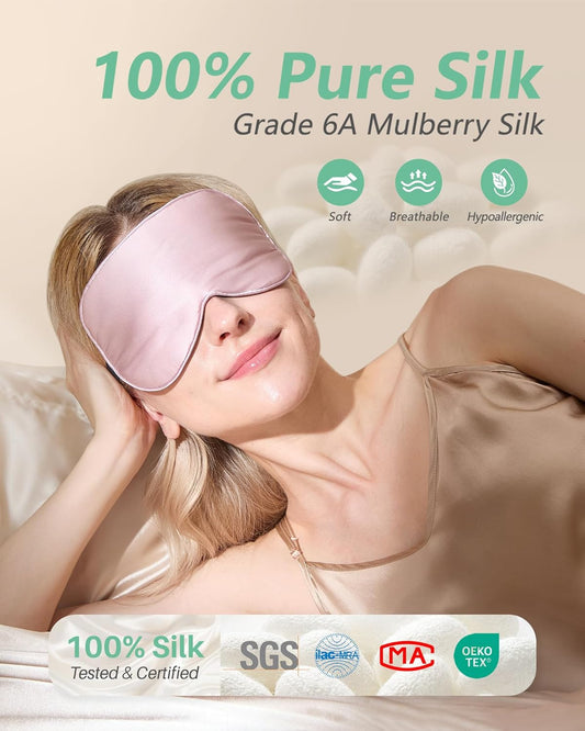 100% Mulberry Silk Sleep Mask, Light Blocking Eye Masks (2 Packs)