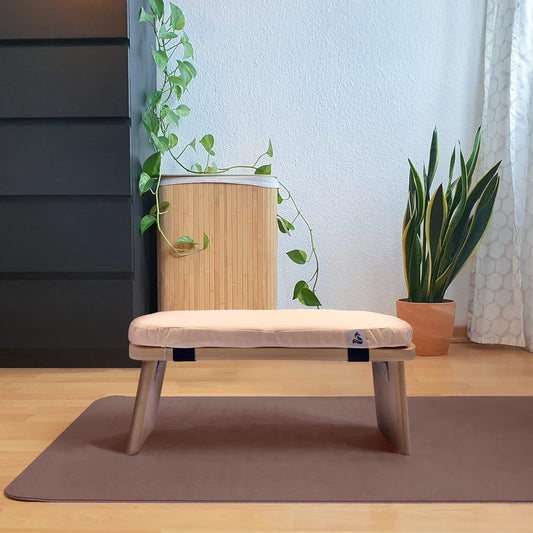Meditation Bench | Foldable Bamboo Stool with Cushion and Carry Bag | for Your Mindfulness and Meditation Practice | Alternative to Meditation Cushion (Peach, Small)