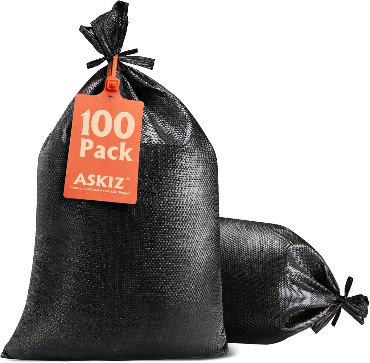 Heavy Duty Sand Bags With Tie Strings - 1600 Hours UV Protection, Polypropylene, 16" x 25.5" - Ultra Tough Sandbags for Hurricane Flooding (Black, 50 Bags)