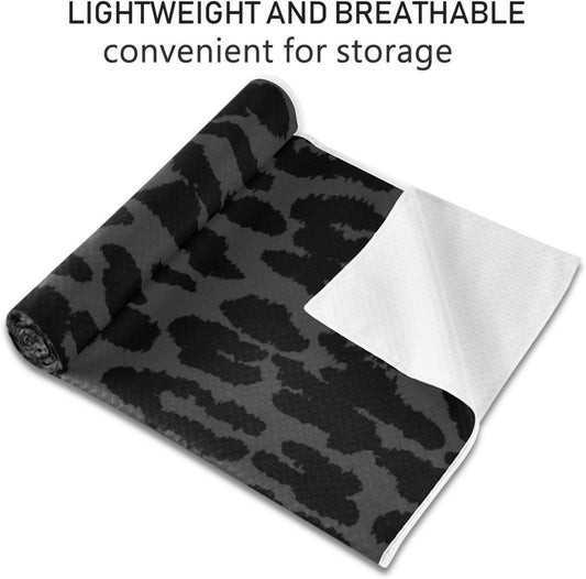 Leopard Black Yoga Mat Towel, Non Slip Sweat Absorbent Hot Yoga Towel Portable Lightweight Travel Workout Towel with Storage Bag for Home Yoga, Pilates, Fitness 73x 27 Inch