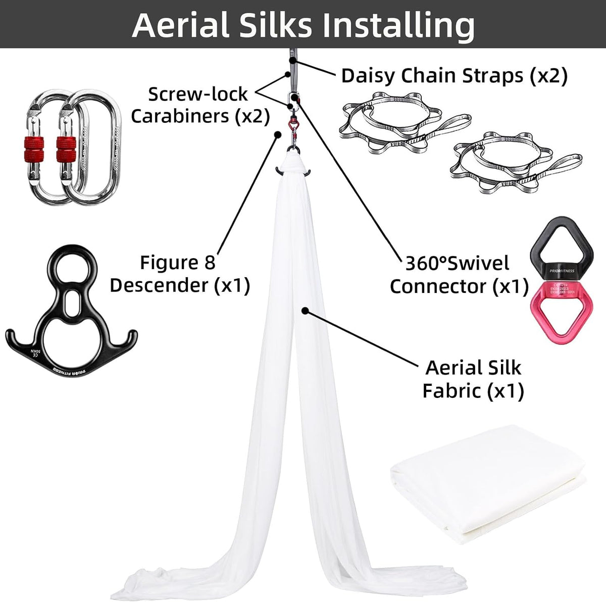 Aerial Silks Kit, SGS&CE Certified, 9/15/20Yards