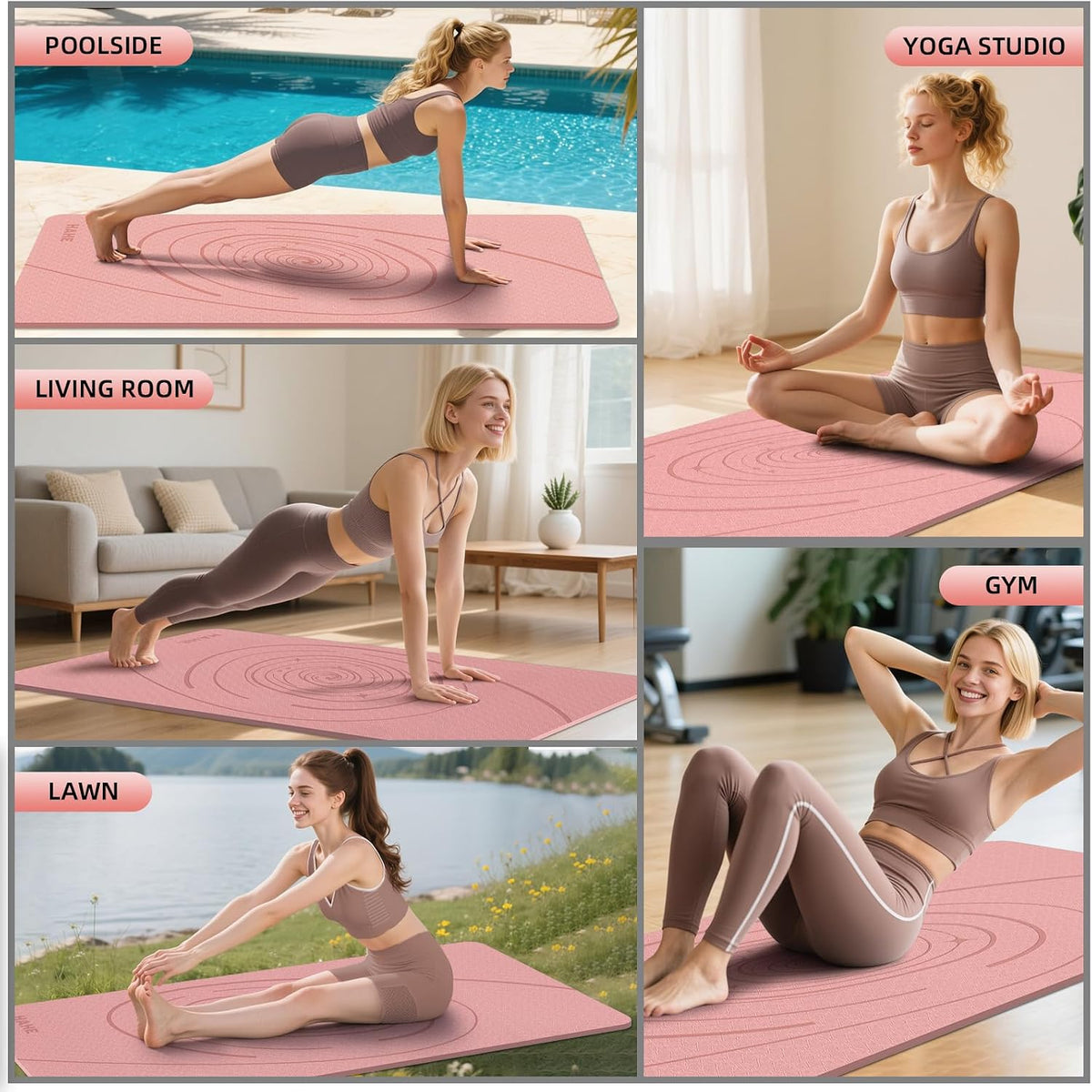 Large Yoga Mat Thick, 76"x32"x0.31"Wide POE Exercise Mat with Non-Slip Surface & Carry Strap, Anti-Tear Workout Mat for Yoga, Pilates, Fitness