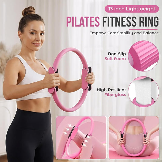 Home Pilates Kit for Women & Men | 15Pcs Better Me Pilates Kit with 14 Inches Pilates Ring and Ball Set, Resistance Bands, Core Sliders, Bag - Full Body Exercise Home Pilates Workout Kit