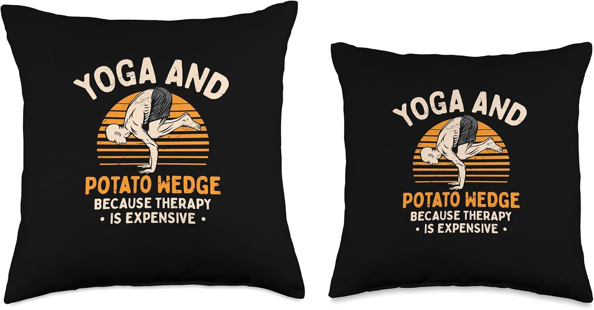 Yoga and Potato Wedge Therapy Fitness French Fries Health Throw Pillow, 18x18, Multicolor