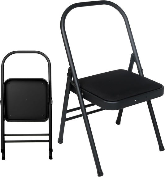 INNOLIFE Black Foldable Backless Yoga Auxiliary Chair for Abs & Core, Flexibility & Strength Training, and Back Pain Relief