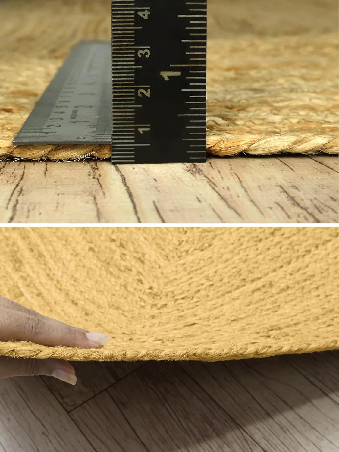 Scalloped Edge Kilim Rug 3' Square Rug Beige & Multicolor Cape Cod Design Carpet Thick 0.27 inches Hand Braided Jute Flatweave Indoor Outdoor Use Rugs for Bedroom, Kitche, Yoga Mat