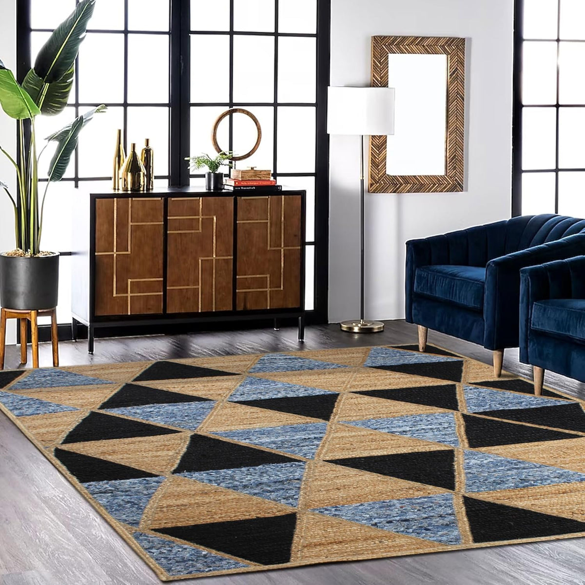 Scalloped Edge Kilim Rug 3' Square Rug Beige & Multicolor Cape Cod Design Carpet Thick 0.27 inches Hand Braided Jute Flatweave Indoor Outdoor Use Rugs for Bedroom, Kitche, Yoga Mat
