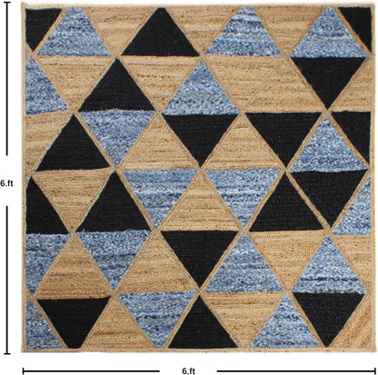 Scalloped Edge Kilim Rug 3' Square Rug Beige & Multicolor Cape Cod Design Carpet Thick 0.27 inches Hand Braided Jute Flatweave Indoor Outdoor Use Rugs for Bedroom, Kitche, Yoga Mat