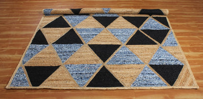 Scalloped Edge Kilim Rug 3' Square Rug Beige & Multicolor Cape Cod Design Carpet Thick 0.27 inches Hand Braided Jute Flatweave Indoor Outdoor Use Rugs for Bedroom, Kitche, Yoga Mat