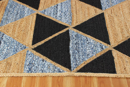 Scalloped Edge Kilim Rug 3' Square Rug Beige & Multicolor Cape Cod Design Carpet Thick 0.27 inches Hand Braided Jute Flatweave Indoor Outdoor Use Rugs for Bedroom, Kitche, Yoga Mat