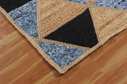 Scalloped Edge Kilim Rug 3' Square Rug Beige & Multicolor Cape Cod Design Carpet Thick 0.27 inches Hand Braided Jute Flatweave Indoor Outdoor Use Rugs for Bedroom, Kitche, Yoga Mat