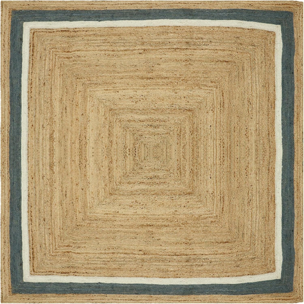 Scalloped Edge Kilim Rug 3' Square Rug Beige & Multicolor Cape Cod Design Carpet Thick 0.27 inches Hand Braided Jute Flatweave Indoor Outdoor Use Rugs for Bedroom, Kitche, Yoga Mat