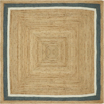 Scalloped Edge Kilim Rug 3' Square Rug Beige & Multicolor Cape Cod Design Carpet Thick 0.27 inches Hand Braided Jute Flatweave Indoor Outdoor Use Rugs for Bedroom, Kitche, Yoga Mat