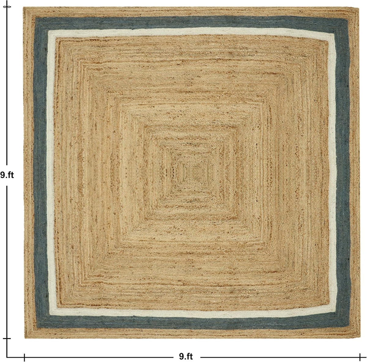 Scalloped Edge Kilim Rug 3' Square Rug Beige & Multicolor Cape Cod Design Carpet Thick 0.27 inches Hand Braided Jute Flatweave Indoor Outdoor Use Rugs for Bedroom, Kitche, Yoga Mat