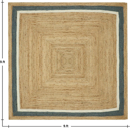 Scalloped Edge Kilim Rug 3' Square Rug Beige & Multicolor Cape Cod Design Carpet Thick 0.27 inches Hand Braided Jute Flatweave Indoor Outdoor Use Rugs for Bedroom, Kitche, Yoga Mat