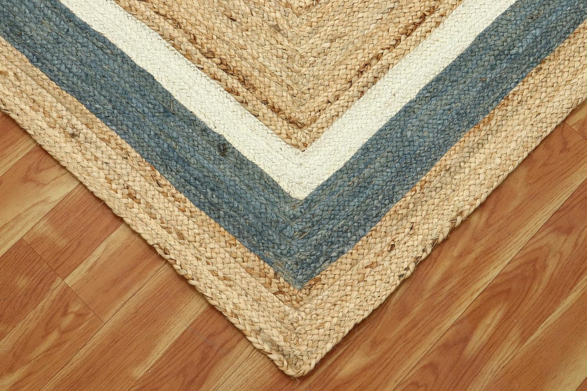 Scalloped Edge Kilim Rug 3' Square Rug Beige & Multicolor Cape Cod Design Carpet Thick 0.27 inches Hand Braided Jute Flatweave Indoor Outdoor Use Rugs for Bedroom, Kitche, Yoga Mat