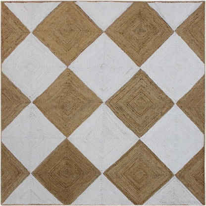 Scalloped Edge Kilim Rug 3' Square Rug Beige & Multicolor Cape Cod Design Carpet Thick 0.27 inches Hand Braided Jute Flatweave Indoor Outdoor Use Rugs for Bedroom, Kitche, Yoga Mat