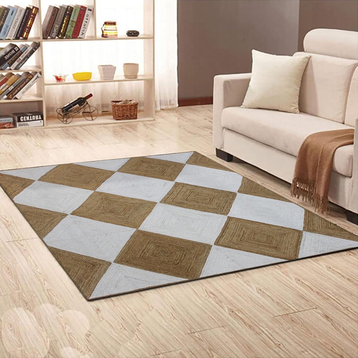Scalloped Edge Kilim Rug 3' Square Rug Beige & Multicolor Cape Cod Design Carpet Thick 0.27 inches Hand Braided Jute Flatweave Indoor Outdoor Use Rugs for Bedroom, Kitche, Yoga Mat