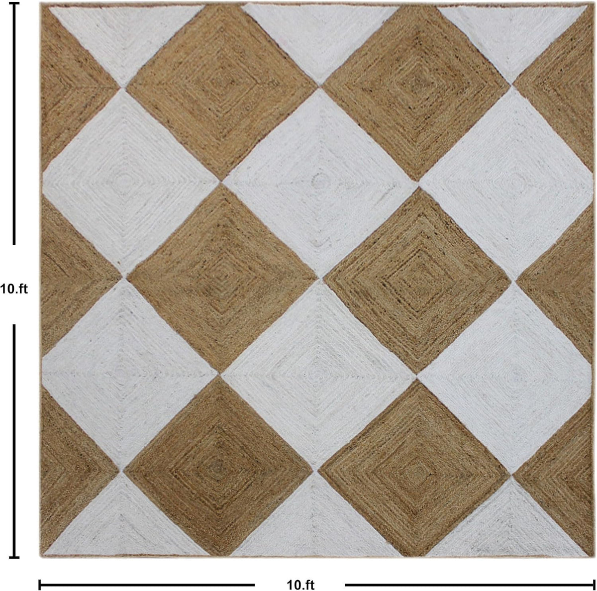 Scalloped Edge Kilim Rug 3' Square Rug Beige & Multicolor Cape Cod Design Carpet Thick 0.27 inches Hand Braided Jute Flatweave Indoor Outdoor Use Rugs for Bedroom, Kitche, Yoga Mat