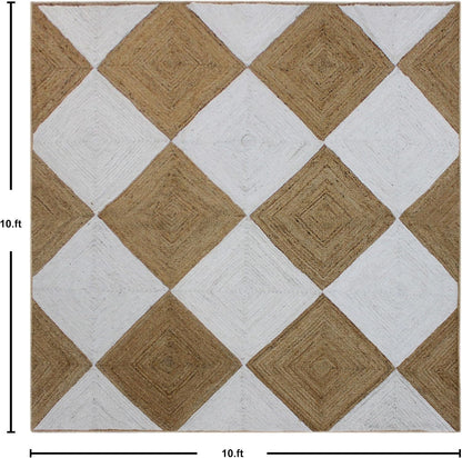 Scalloped Edge Kilim Rug 3' Square Rug Beige & Multicolor Cape Cod Design Carpet Thick 0.27 inches Hand Braided Jute Flatweave Indoor Outdoor Use Rugs for Bedroom, Kitche, Yoga Mat
