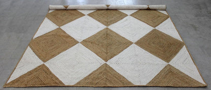 Scalloped Edge Kilim Rug 3' Square Rug Beige & Multicolor Cape Cod Design Carpet Thick 0.27 inches Hand Braided Jute Flatweave Indoor Outdoor Use Rugs for Bedroom, Kitche, Yoga Mat