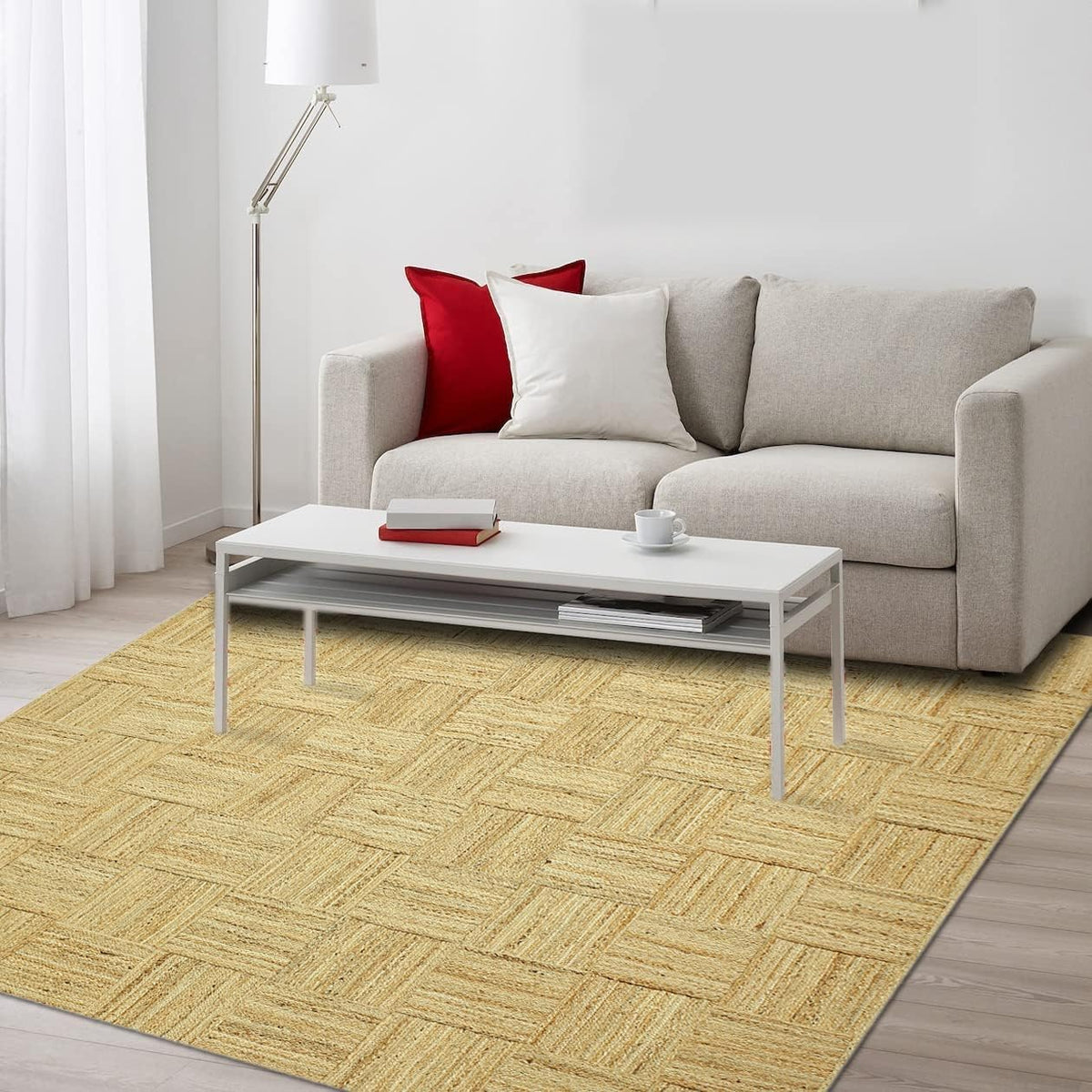 Scalloped Edge Kilim Rug 3' Square Rug Beige & Multicolor Cape Cod Design Carpet Thick 0.27 inches Hand Braided Jute Flatweave Indoor Outdoor Use Rugs for Bedroom, Kitche, Yoga Mat