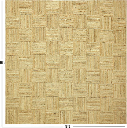Scalloped Edge Kilim Rug 3' Square Rug Beige & Multicolor Cape Cod Design Carpet Thick 0.27 inches Hand Braided Jute Flatweave Indoor Outdoor Use Rugs for Bedroom, Kitche, Yoga Mat
