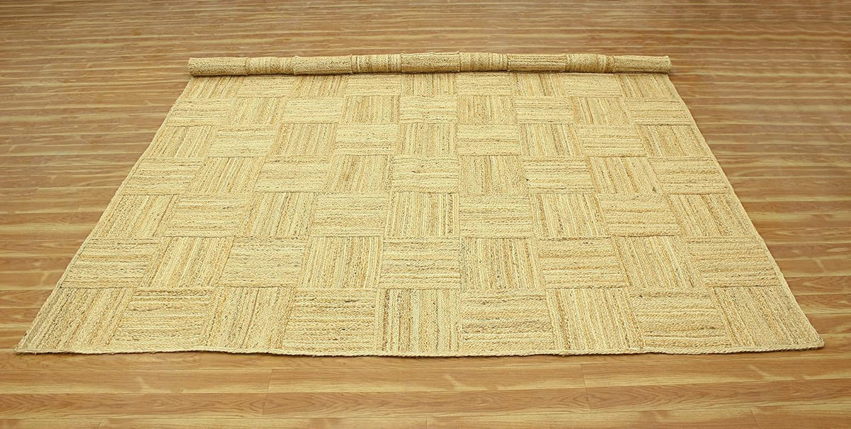 Scalloped Edge Kilim Rug 3' Square Rug Beige & Multicolor Cape Cod Design Carpet Thick 0.27 inches Hand Braided Jute Flatweave Indoor Outdoor Use Rugs for Bedroom, Kitche, Yoga Mat