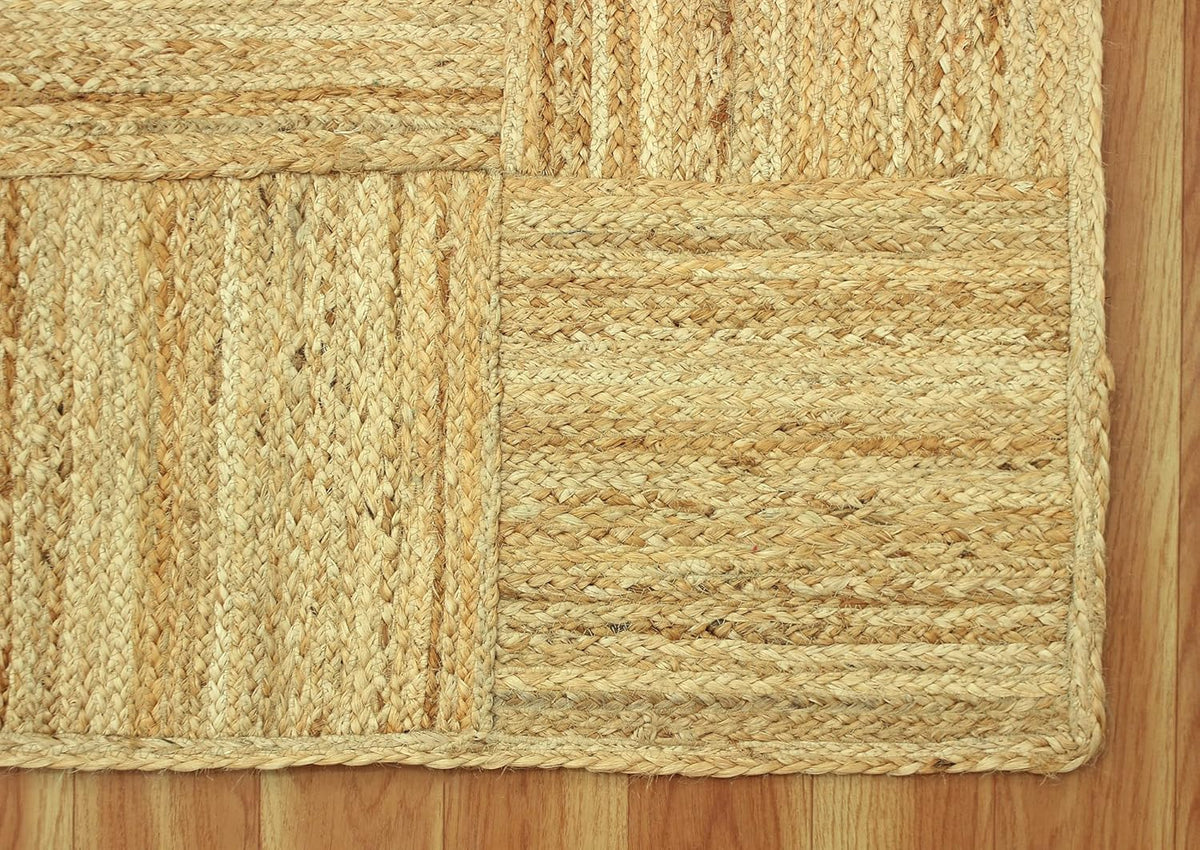 Scalloped Edge Kilim Rug 3' Square Rug Beige & Multicolor Cape Cod Design Carpet Thick 0.27 inches Hand Braided Jute Flatweave Indoor Outdoor Use Rugs for Bedroom, Kitche, Yoga Mat