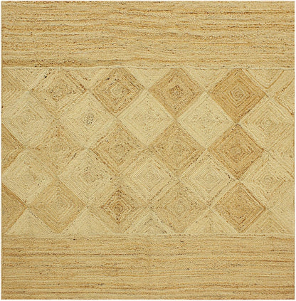Scalloped Edge Kilim Rug 3' Square Rug Beige & Multicolor Cape Cod Design Carpet Thick 0.27 inches Hand Braided Jute Flatweave Indoor Outdoor Use Rugs for Bedroom, Kitche, Yoga Mat