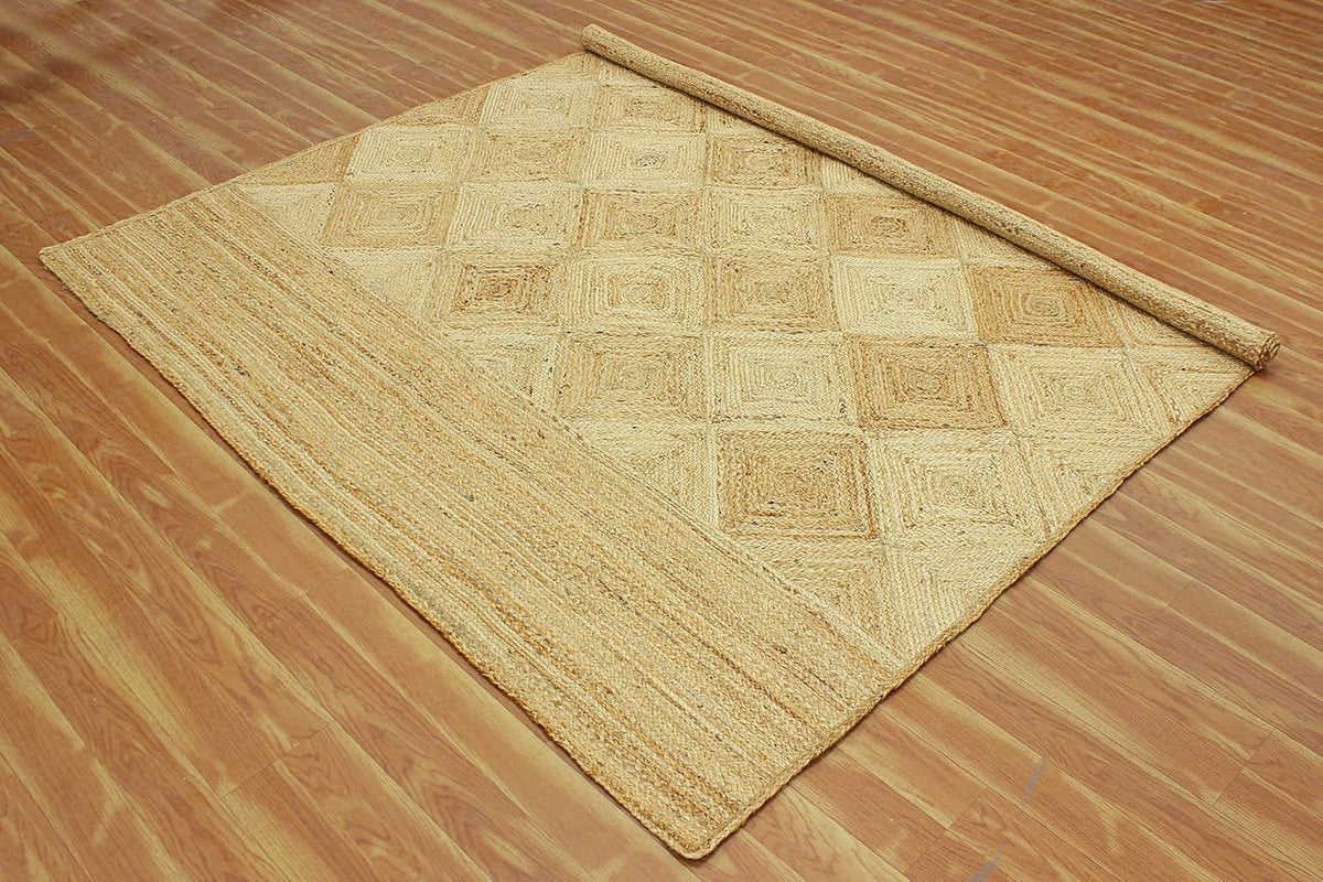 Scalloped Edge Kilim Rug 3' Square Rug Beige & Multicolor Cape Cod Design Carpet Thick 0.27 inches Hand Braided Jute Flatweave Indoor Outdoor Use Rugs for Bedroom, Kitche, Yoga Mat