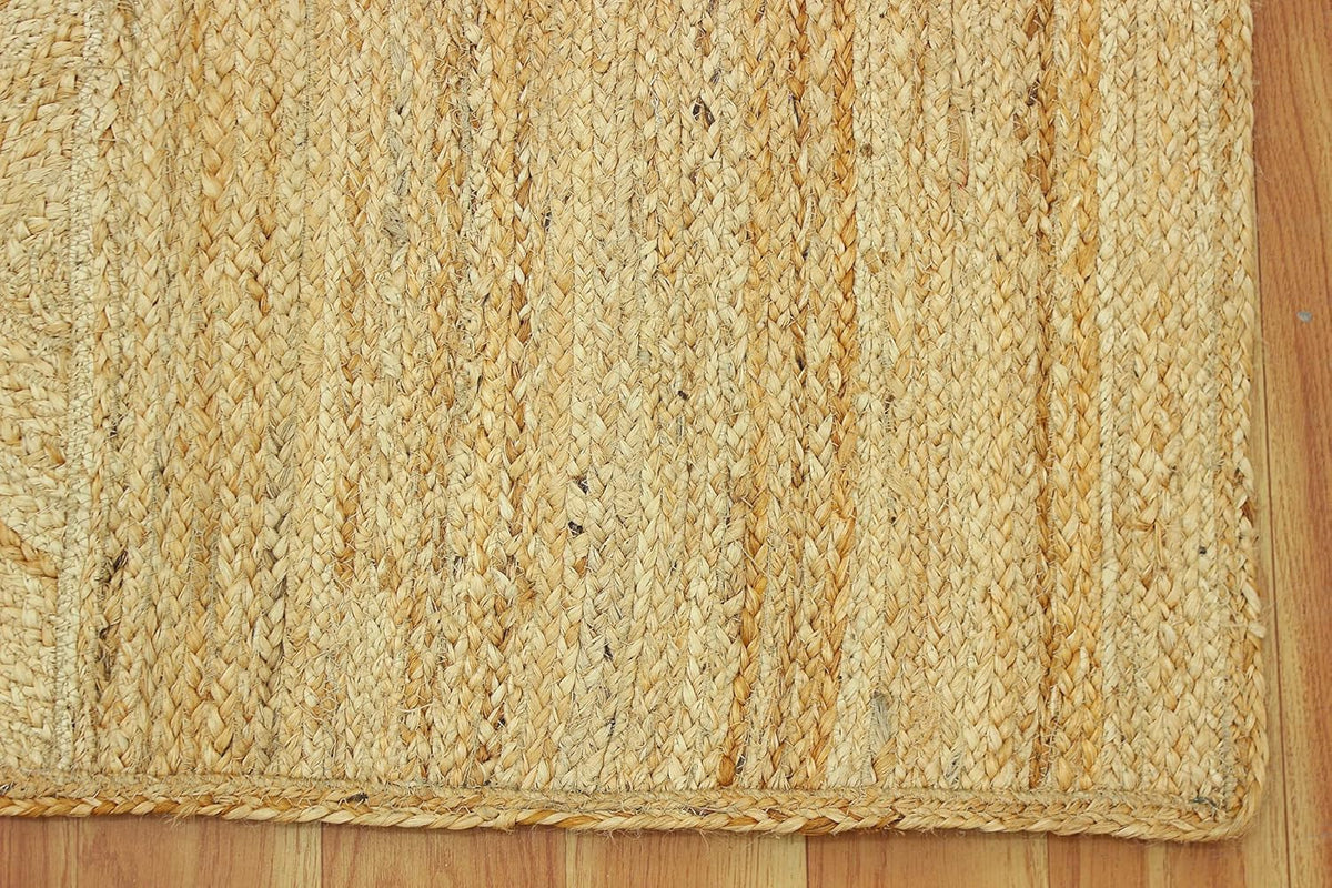 Scalloped Edge Kilim Rug 3' Square Rug Beige & Multicolor Cape Cod Design Carpet Thick 0.27 inches Hand Braided Jute Flatweave Indoor Outdoor Use Rugs for Bedroom, Kitche, Yoga Mat