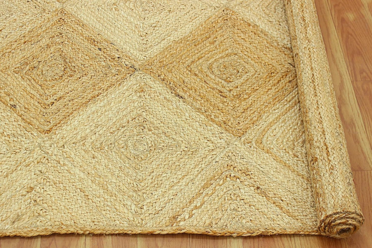 Scalloped Edge Kilim Rug 3' Square Rug Beige & Multicolor Cape Cod Design Carpet Thick 0.27 inches Hand Braided Jute Flatweave Indoor Outdoor Use Rugs for Bedroom, Kitche, Yoga Mat
