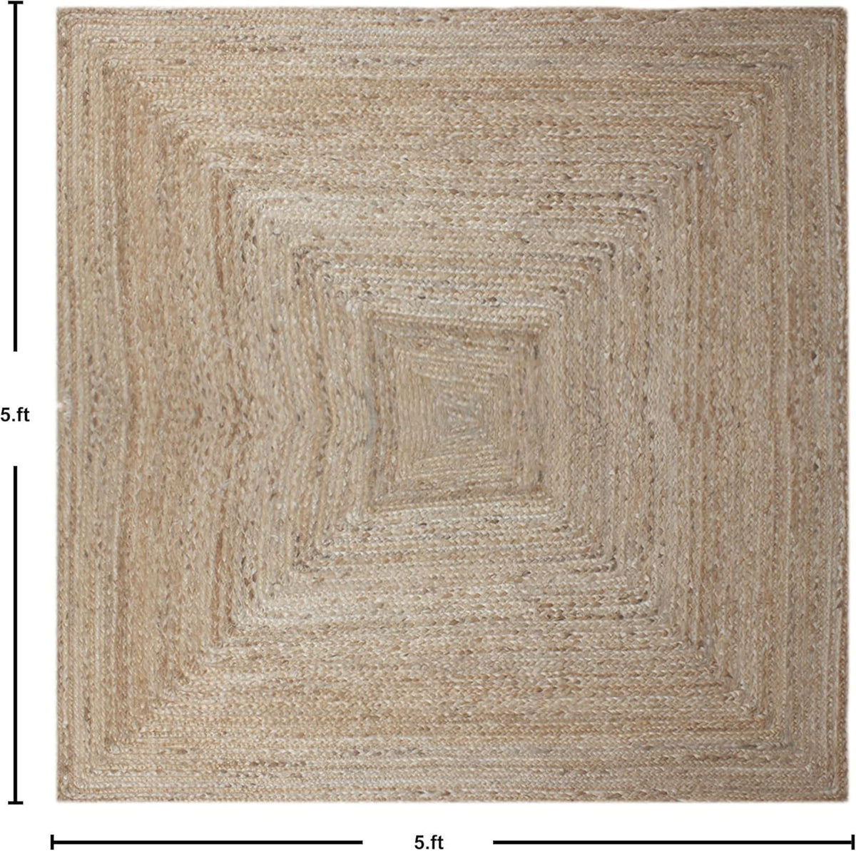Scalloped Edge Kilim Rug 3' Square Rug Beige & Multicolor Cape Cod Design Carpet Thick 0.27 inches Hand Braided Jute Flatweave Indoor Outdoor Use Rugs for Bedroom, Kitche, Yoga Mat