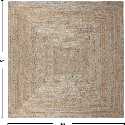 Scalloped Edge Kilim Rug 3' Square Rug Beige & Multicolor Cape Cod Design Carpet Thick 0.27 inches Hand Braided Jute Flatweave Indoor Outdoor Use Rugs for Bedroom, Kitche, Yoga Mat