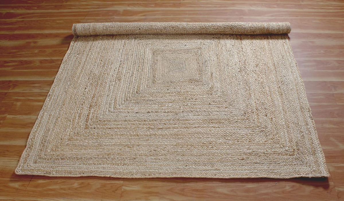 Scalloped Edge Kilim Rug 3' Square Rug Beige & Multicolor Cape Cod Design Carpet Thick 0.27 inches Hand Braided Jute Flatweave Indoor Outdoor Use Rugs for Bedroom, Kitche, Yoga Mat