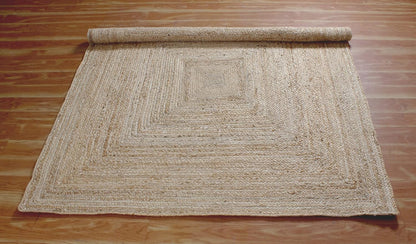 Scalloped Edge Kilim Rug 3' Square Rug Beige & Multicolor Cape Cod Design Carpet Thick 0.27 inches Hand Braided Jute Flatweave Indoor Outdoor Use Rugs for Bedroom, Kitche, Yoga Mat