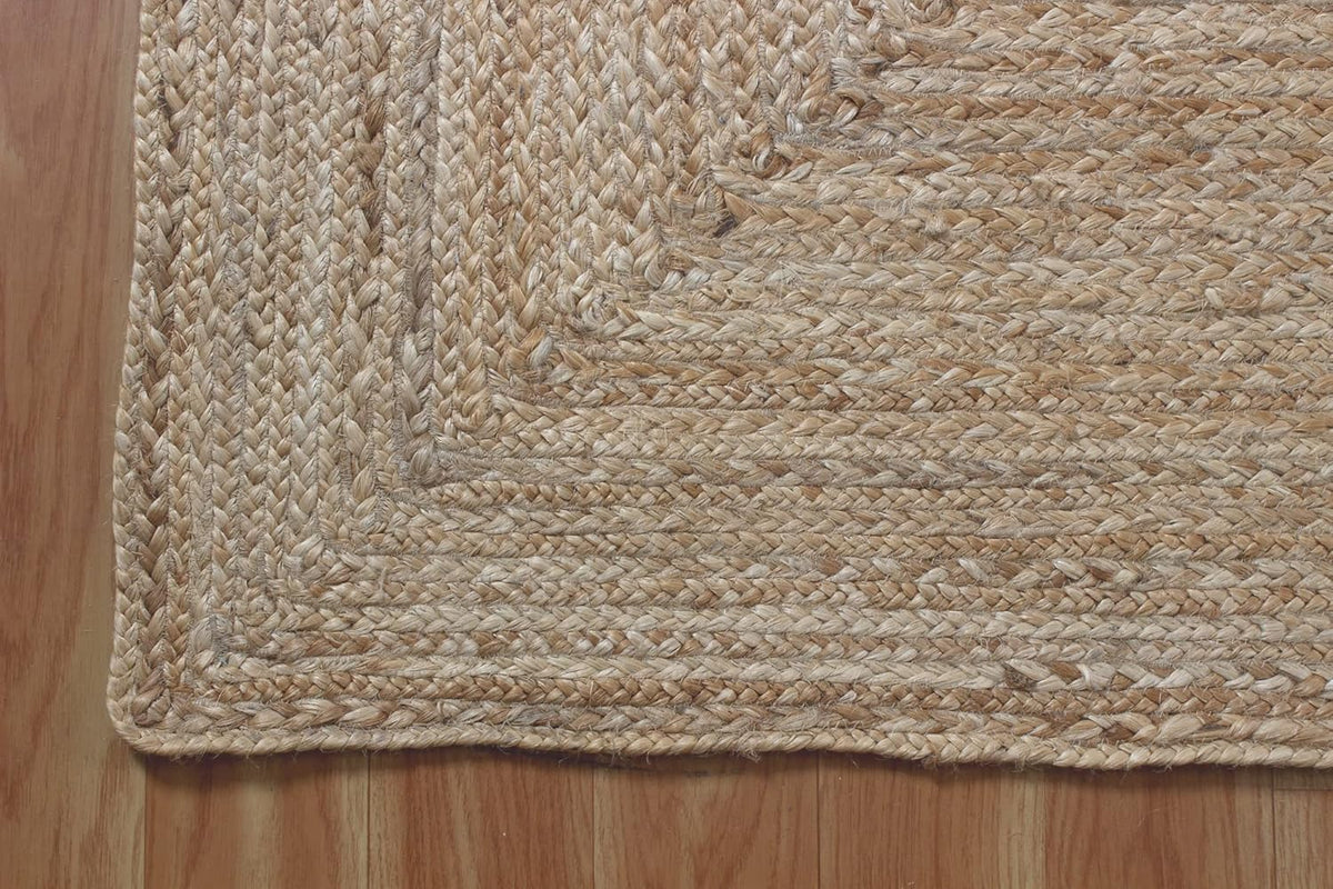 Scalloped Edge Kilim Rug 3' Square Rug Beige & Multicolor Cape Cod Design Carpet Thick 0.27 inches Hand Braided Jute Flatweave Indoor Outdoor Use Rugs for Bedroom, Kitche, Yoga Mat