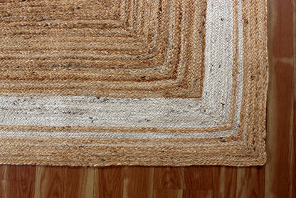 Scalloped Edge Kilim Rug 3' Square Rug Beige & Multicolor Cape Cod Design Carpet Thick 0.27 inches Hand Braided Jute Flatweave Indoor Outdoor Use Rugs for Bedroom, Kitche, Yoga Mat