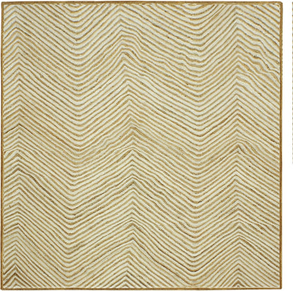 Scalloped Edge Kilim Rug 3' Square Rug Beige & Multicolor Cape Cod Design Carpet Thick 0.27 inches Hand Braided Jute Flatweave Indoor Outdoor Use Rugs for Bedroom, Kitche, Yoga Mat