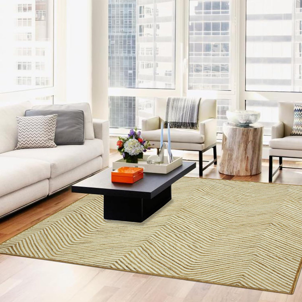 Scalloped Edge Kilim Rug 3' Square Rug Beige & Multicolor Cape Cod Design Carpet Thick 0.27 inches Hand Braided Jute Flatweave Indoor Outdoor Use Rugs for Bedroom, Kitche, Yoga Mat