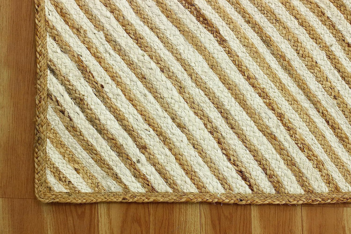 Scalloped Edge Kilim Rug 3' Square Rug Beige & Multicolor Cape Cod Design Carpet Thick 0.27 inches Hand Braided Jute Flatweave Indoor Outdoor Use Rugs for Bedroom, Kitche, Yoga Mat
