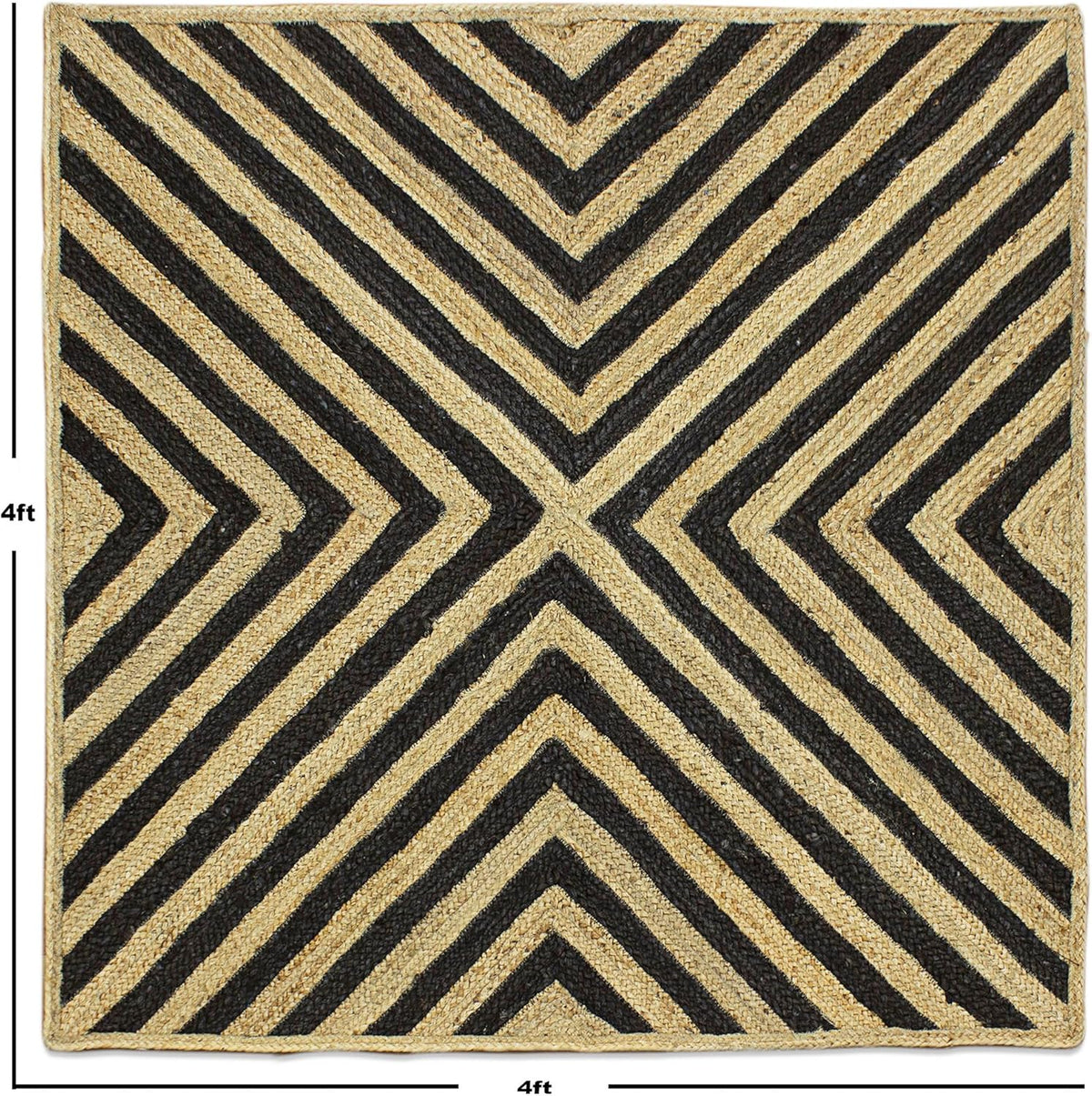 Scalloped Edge Kilim Rug 3' Square Rug Beige & Multicolor Cape Cod Design Carpet Thick 0.27 inches Hand Braided Jute Flatweave Indoor Outdoor Use Rugs for Bedroom, Kitche, Yoga Mat