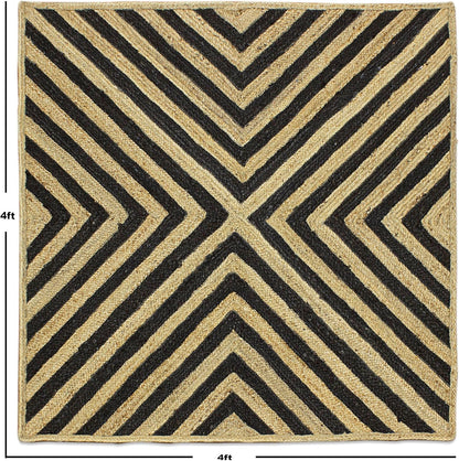 Scalloped Edge Kilim Rug 3' Square Rug Beige & Multicolor Cape Cod Design Carpet Thick 0.27 inches Hand Braided Jute Flatweave Indoor Outdoor Use Rugs for Bedroom, Kitche, Yoga Mat